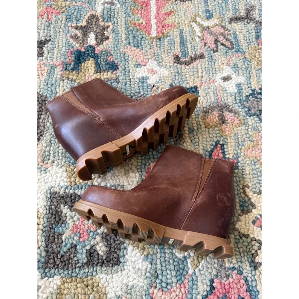 Sorel Joan of Arctic Wedge III Zip Waterproof Leather Boots 7 Hazelnut NWOB
